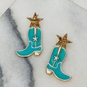 Turquoise Cowboy Boot and Gold Star Dangle Earrings